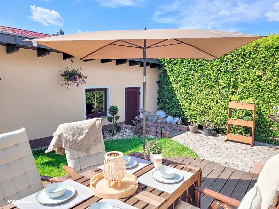 Sekey Sonnenschirm 210 x 140 cm Balkonschirm Rechteckig Gartenschirm mit Schutzhülle, Terrassenschirm mit Sonnenschutz UV50+