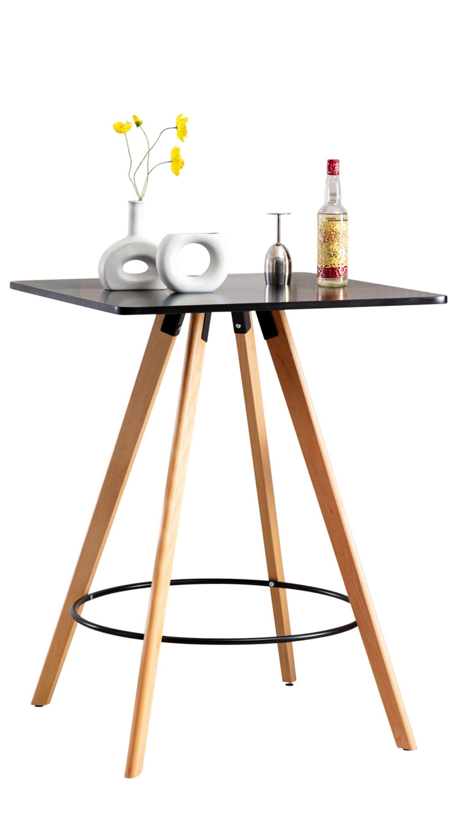 TPFLiving Stehtisch Ninios - Bartisch für Küche, Esszimmer, Wohnzimmer, Balkon, Terrasse (Bistrotisch mit Buchenholz-Tischplatte - Durchmesser: 80 cm, 1-St., Design Tisch mit Buchenholz-Gestell und Fußstütze), Maße (BxLxH): 80 x 80 x 105cm - Gewicht