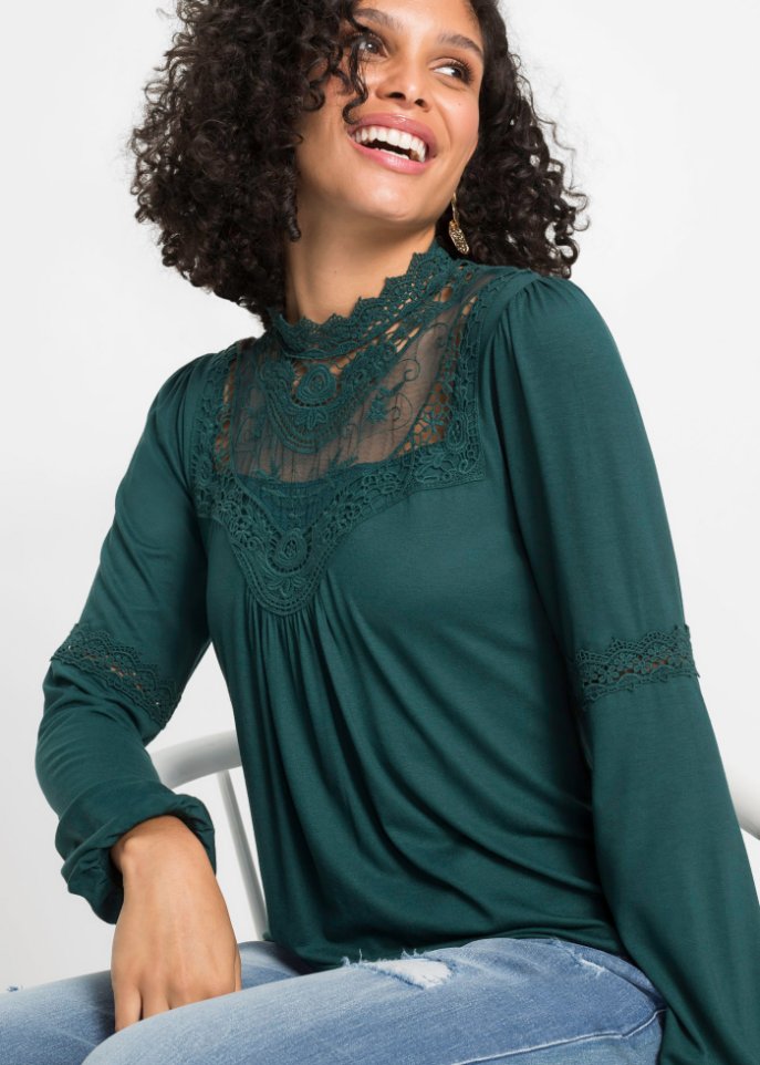 Langarmshirt mit Spitze