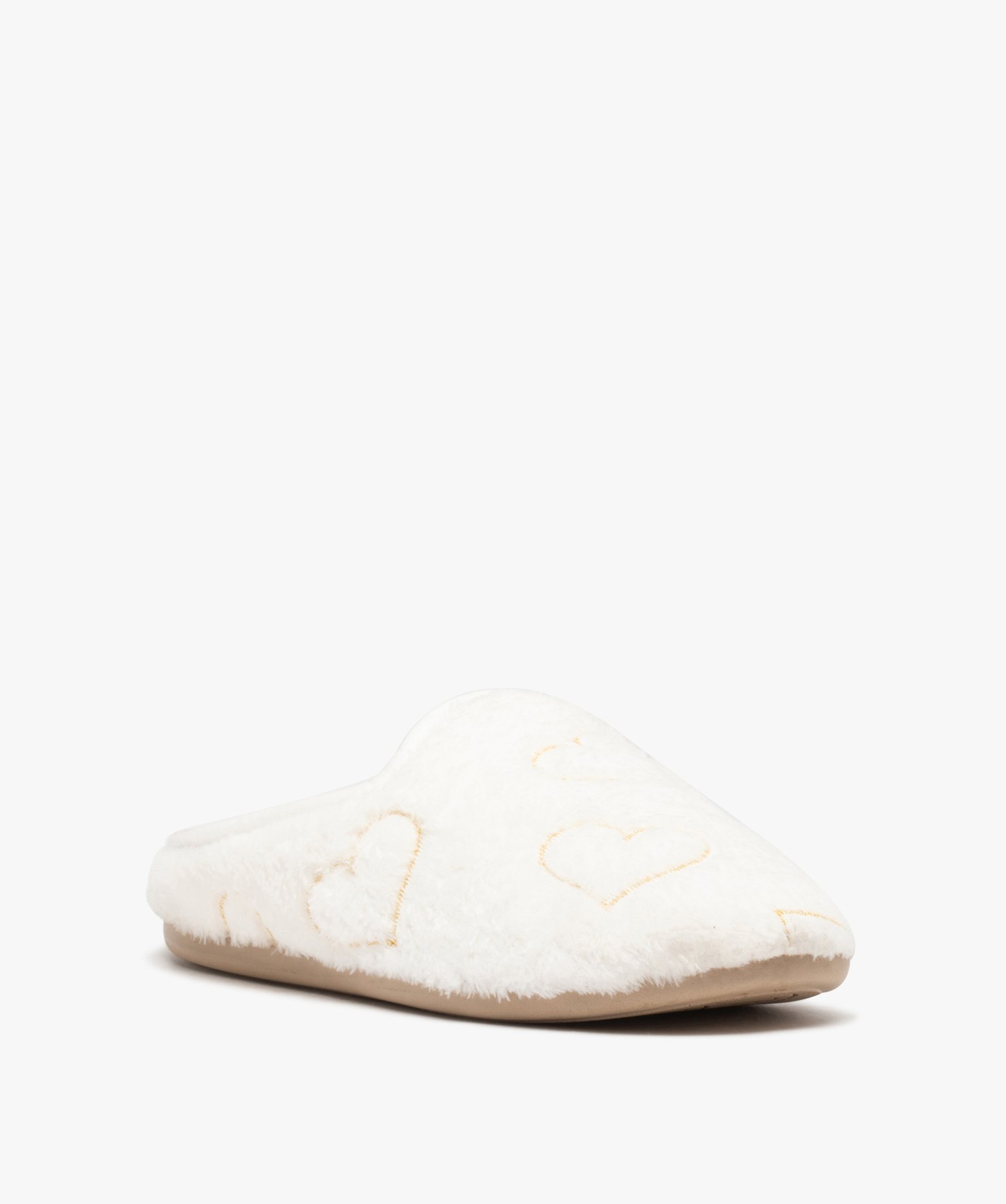 Chaussons femme mules douces brodées curs blanc | GEMO