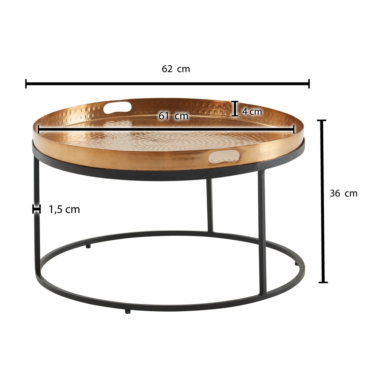 Skyport WOHNLING Couchtisch Metall Hammerschlag Sofatisch Ø 62 cm Wohnzimmertisch Gold