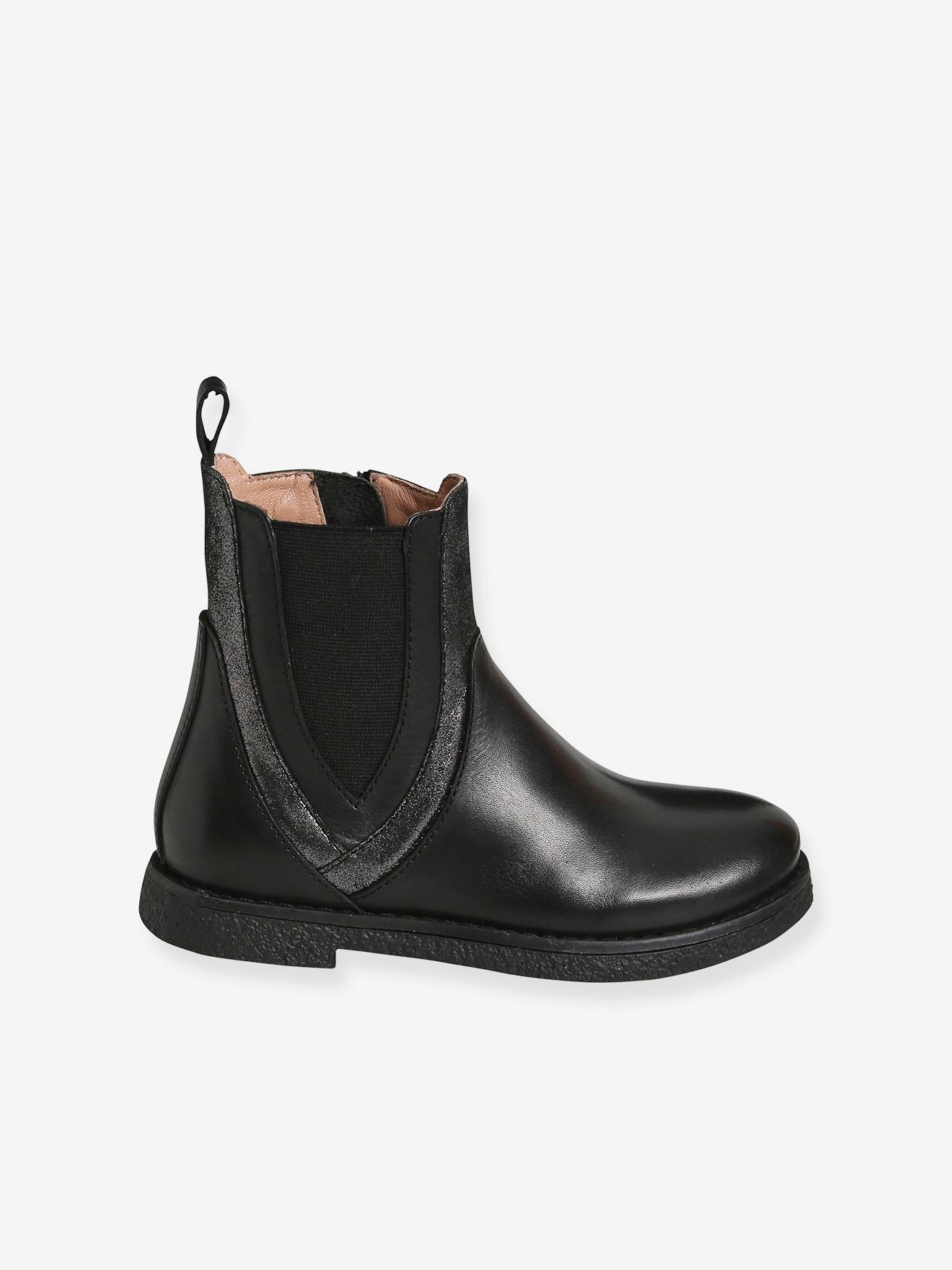 Boots en cuir bi-matière fille noir