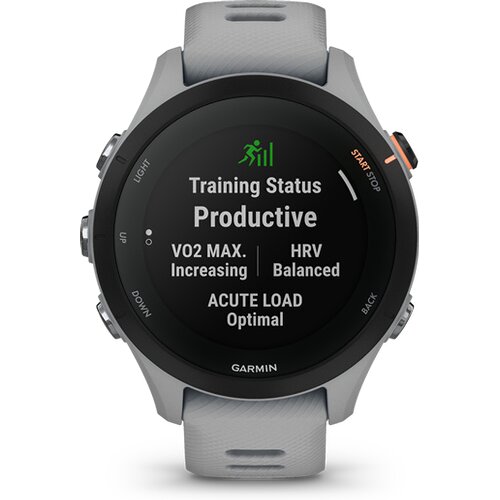 FORERUNNER® 255S HELLGRAU/SCHWARZ MIT SCHNELLWECHSELSILIKON-ARMBAND 18 MM