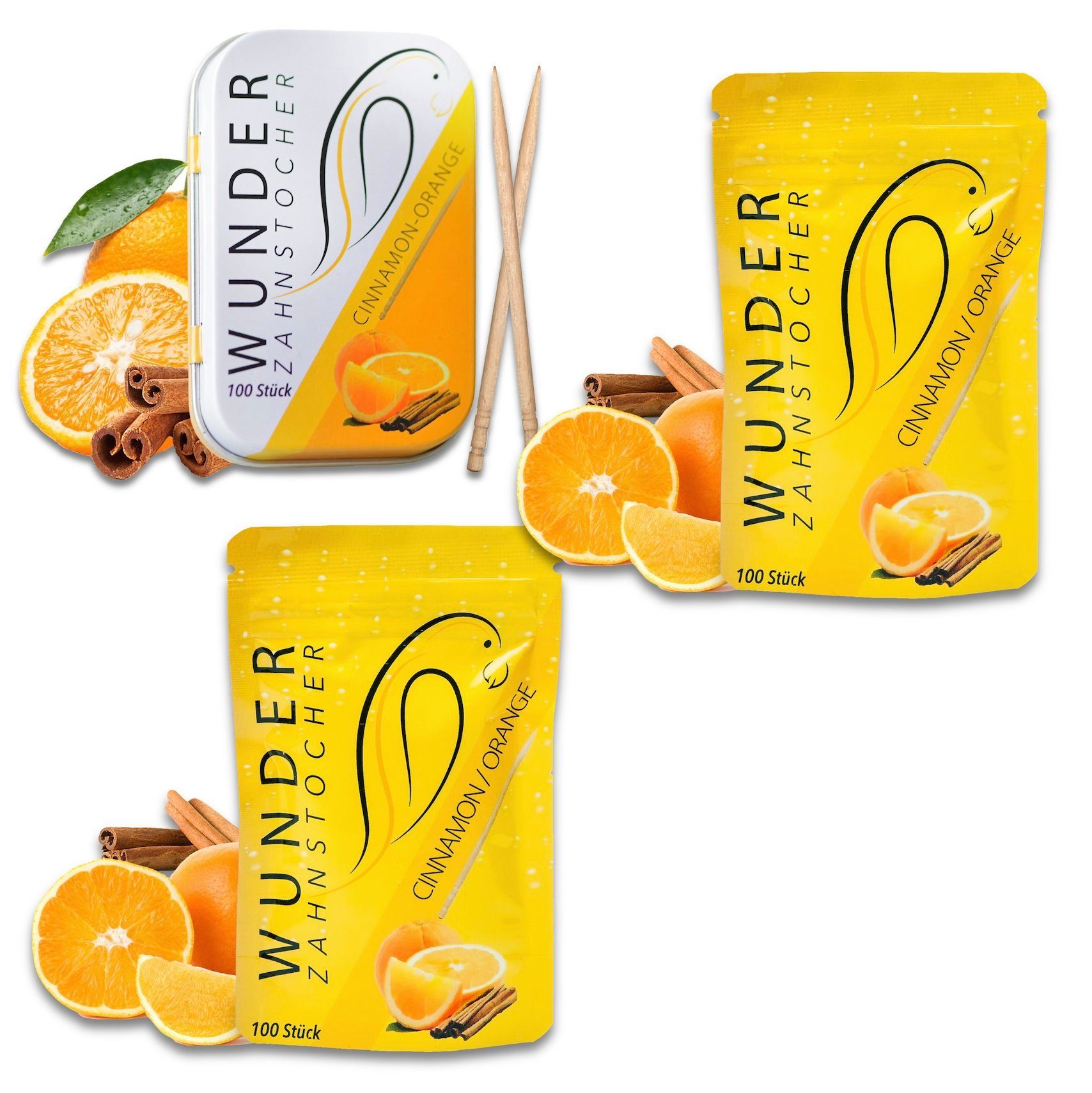 Wunder Zahnstocher Mundpflegecenter Wunder Zahnstocher mit Geschmack - 3er Bundle Zimt Orange