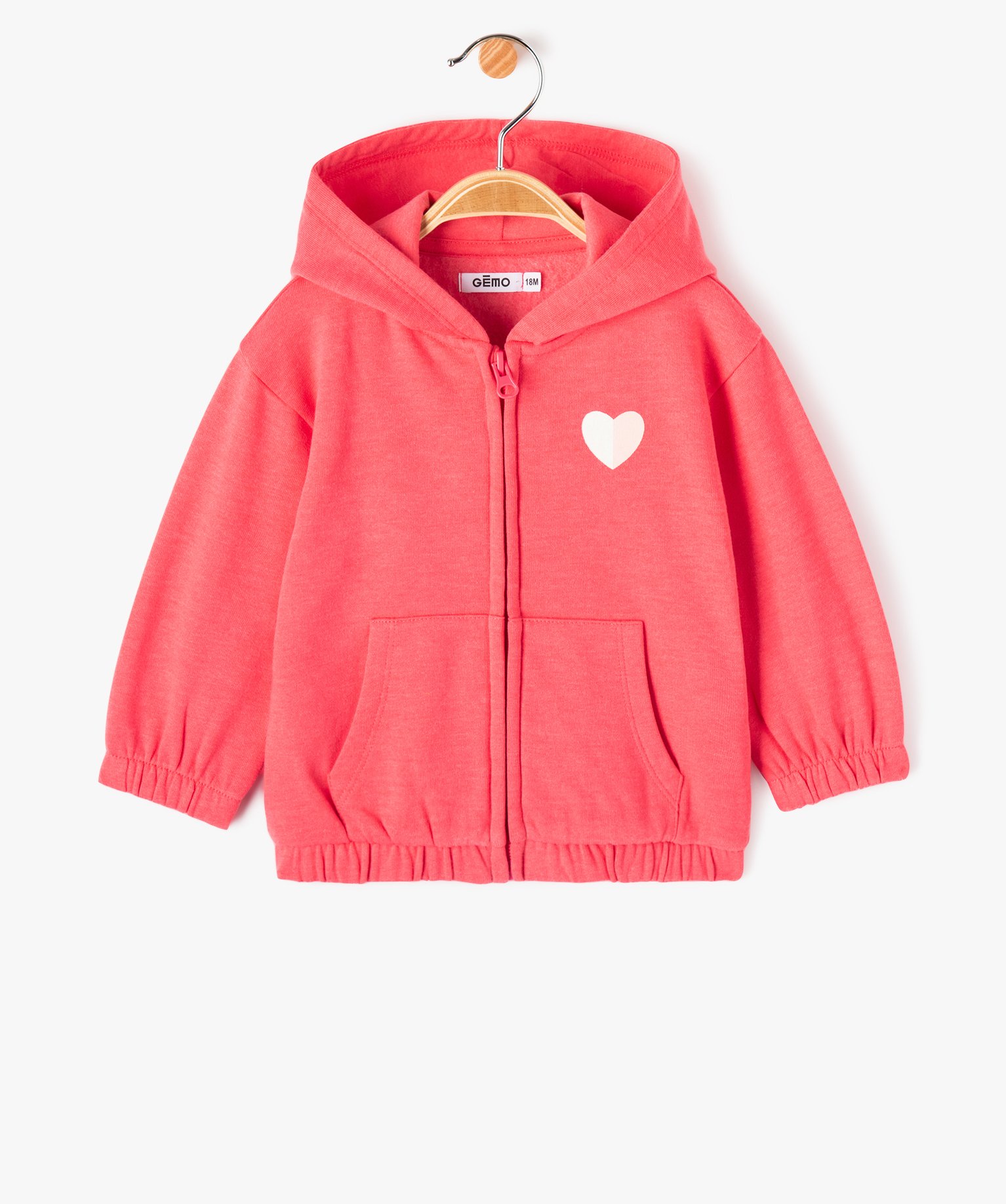 Sweat zippé à capuche intérieur molletonné bébé fille rose fonce | GEMO
