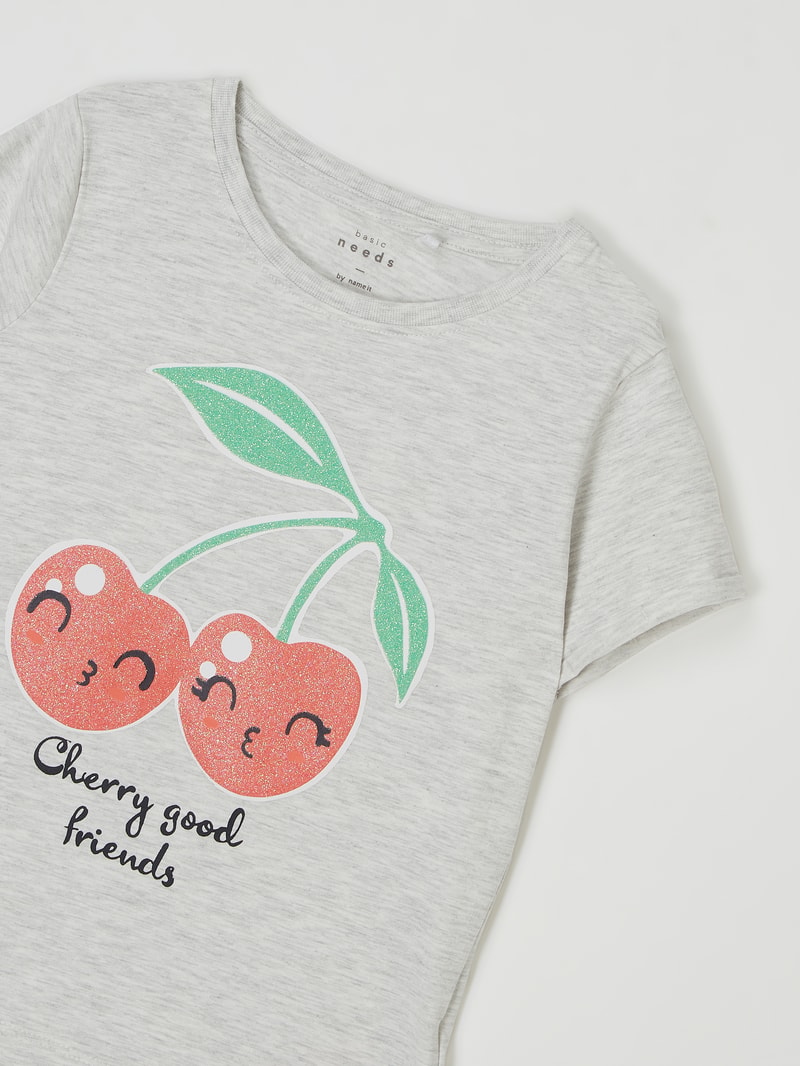 T-Shirt mit Print Modell 'Vix' in hellgrau meliert