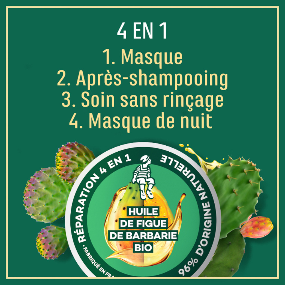 le petit marseillais Masque 4-En-1 Réparation pour Cheveux, Calendula BIO & Figue de Barbarie BIO Masque