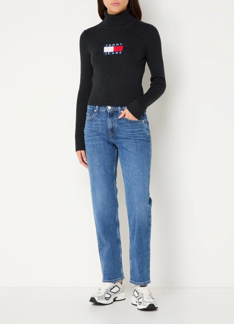 Tommy Hilfiger  Ribgebreide trui in wolblend met col en ingebreide logoprint