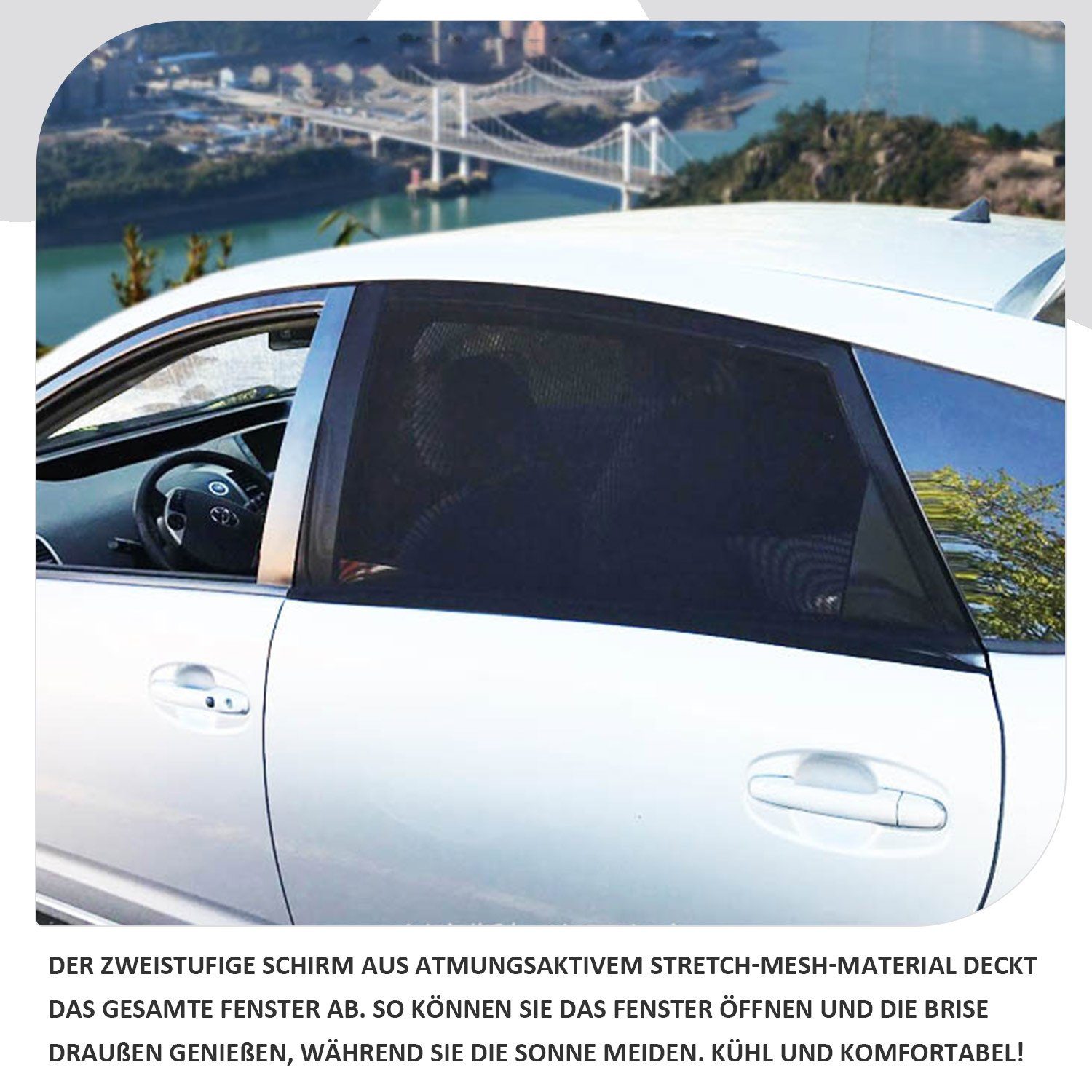 TOPMELON Autosonnenschutz Stretch Auto Atmungsaktive Mesh Seitenvorhänge