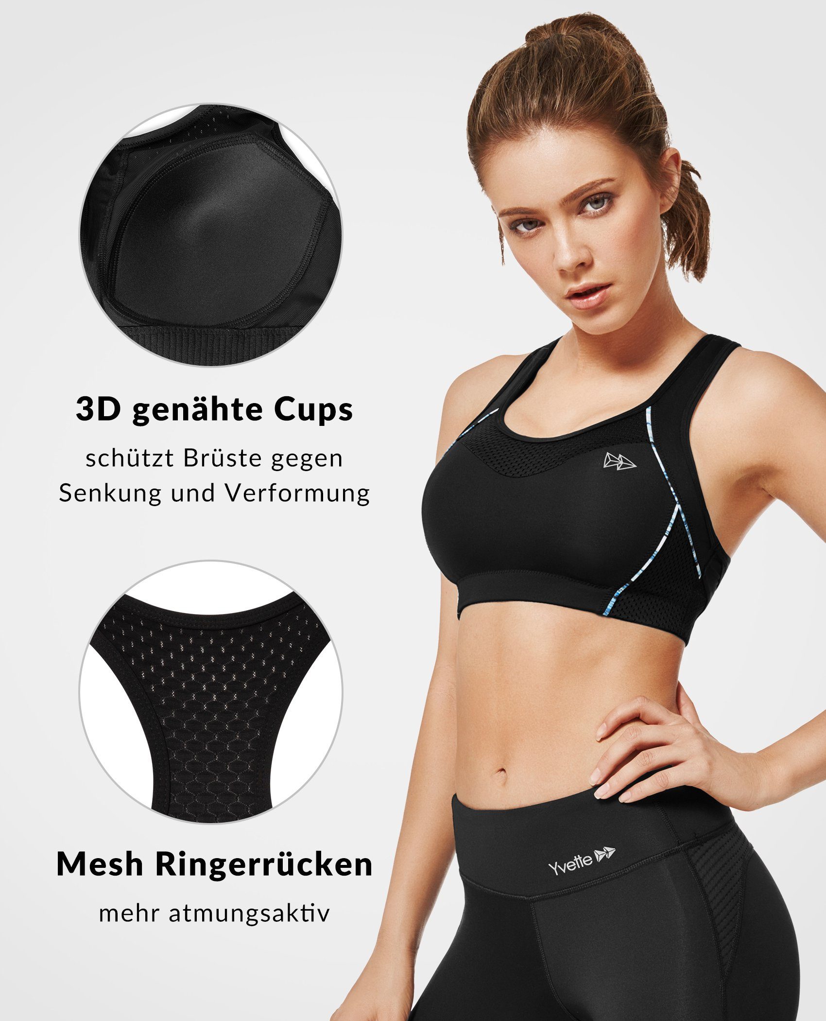 Yvette Sport-BH Starker halt, mit integrierte Cups, Ringerrücken -080160