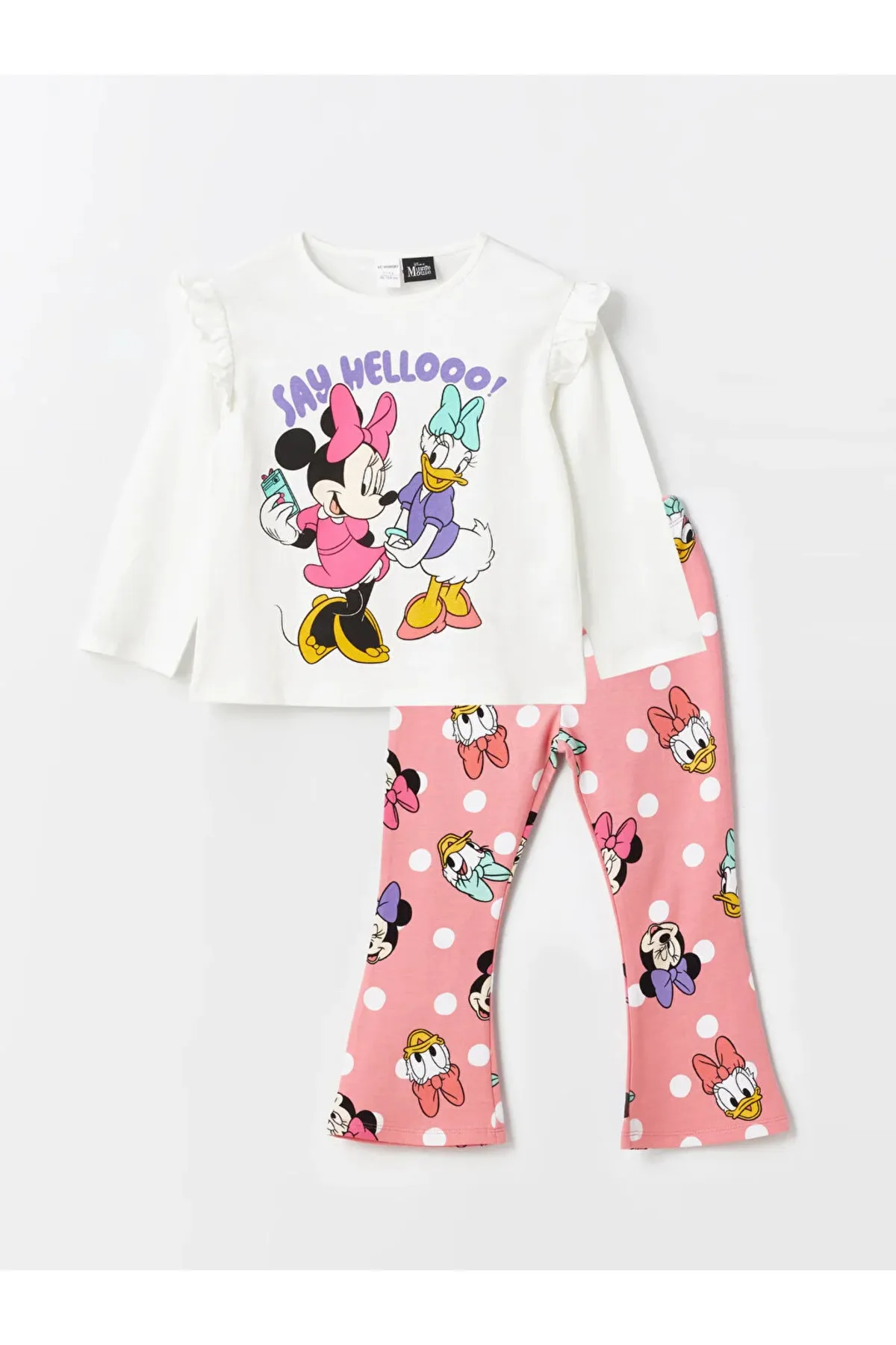 LC Waikiki  LCW Baby Rundhals-Langarmshirt mit Minnie Mouse-Aufdruck, 2-teiliges Set aus Sweatshirt und Strumpfhose für Babys