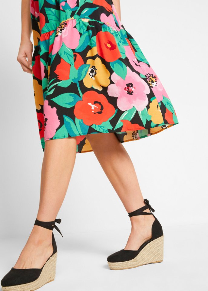 Bedrucktes Midi-Viskosekleid mit V-Ausschnitt