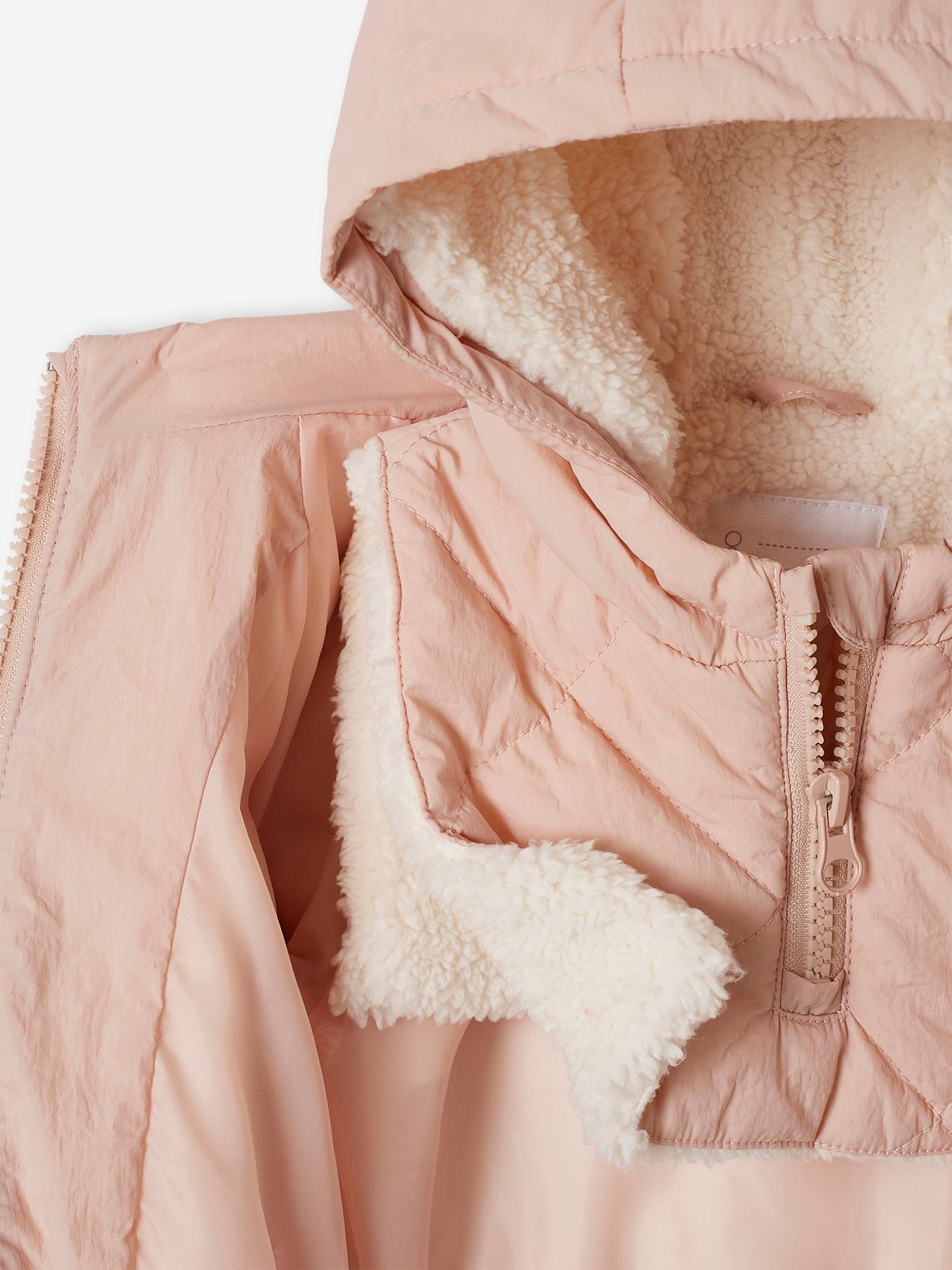 Vertbaudet Mädchen Baby Steppjacke mit abnehmbarer Kapuze, Recycling-Polyester - hellrosa