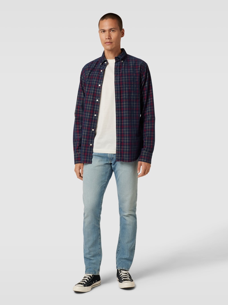 Regular Fit Freizeithemd mit Label-Stitching in marineblau