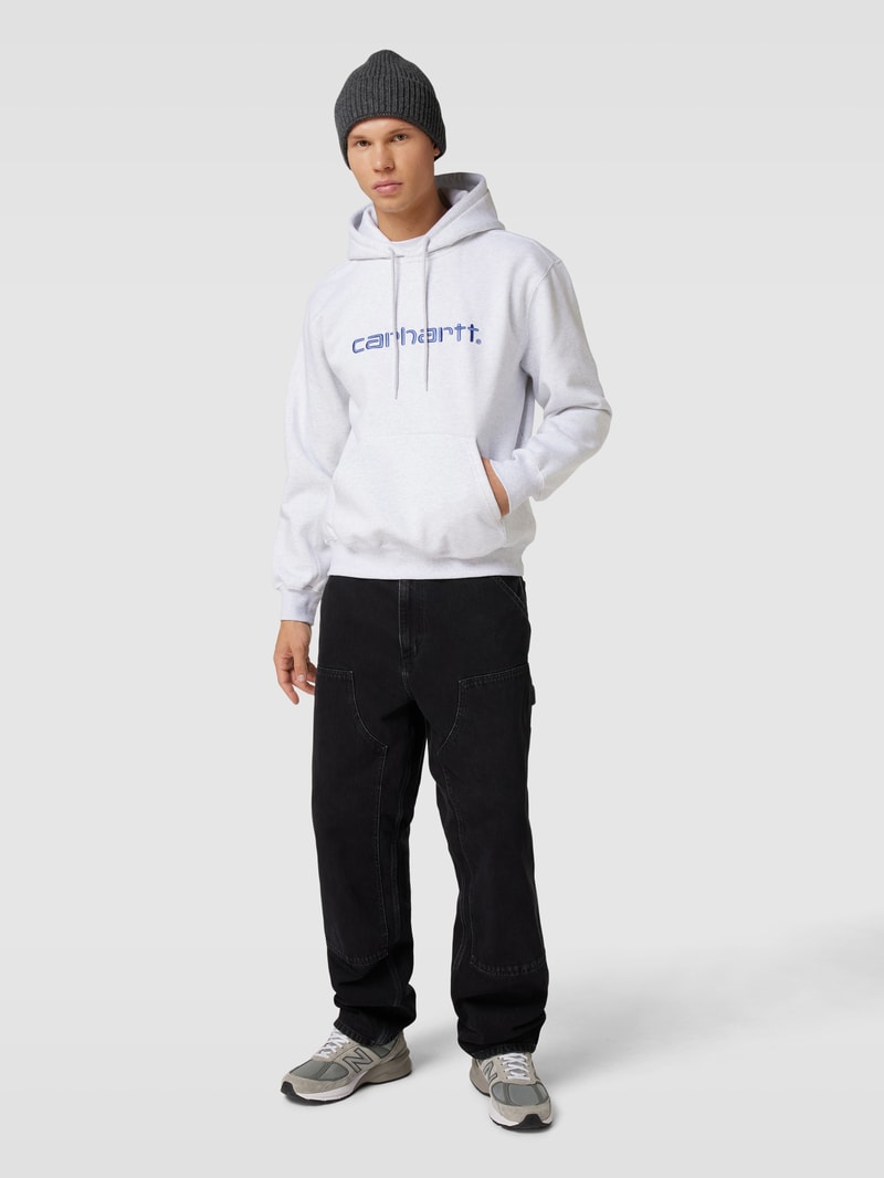 Hoodie mit Label-Stitching in hellgrau meliert
