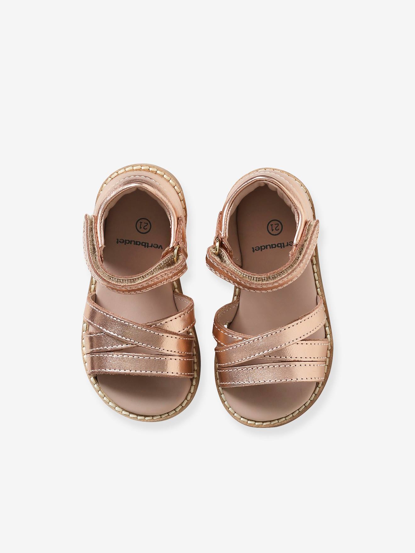 Vertbaudet Mädchen Baby Sandalen mit Klett - rosa metallic