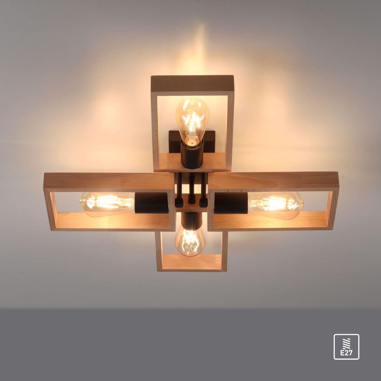 JUST LIGHT LeuchtenDirekt Deckenleuchte FRAME, 4xE27/max. 60W, Innenleuchte, IP20, Metall und Holz