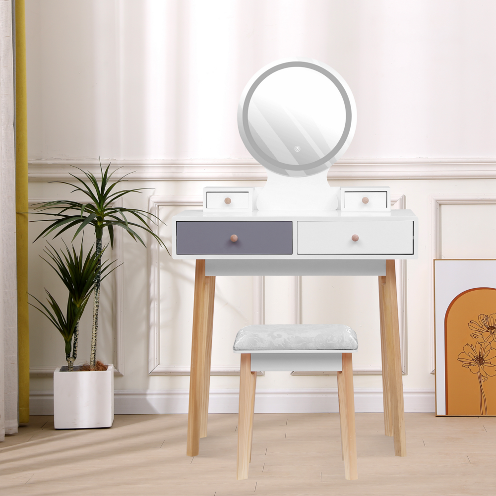 Happy Home Happy Home Schminktisch mit LED Spiegel, 4 Schubladen und Hocker HDT02-WEI weiß