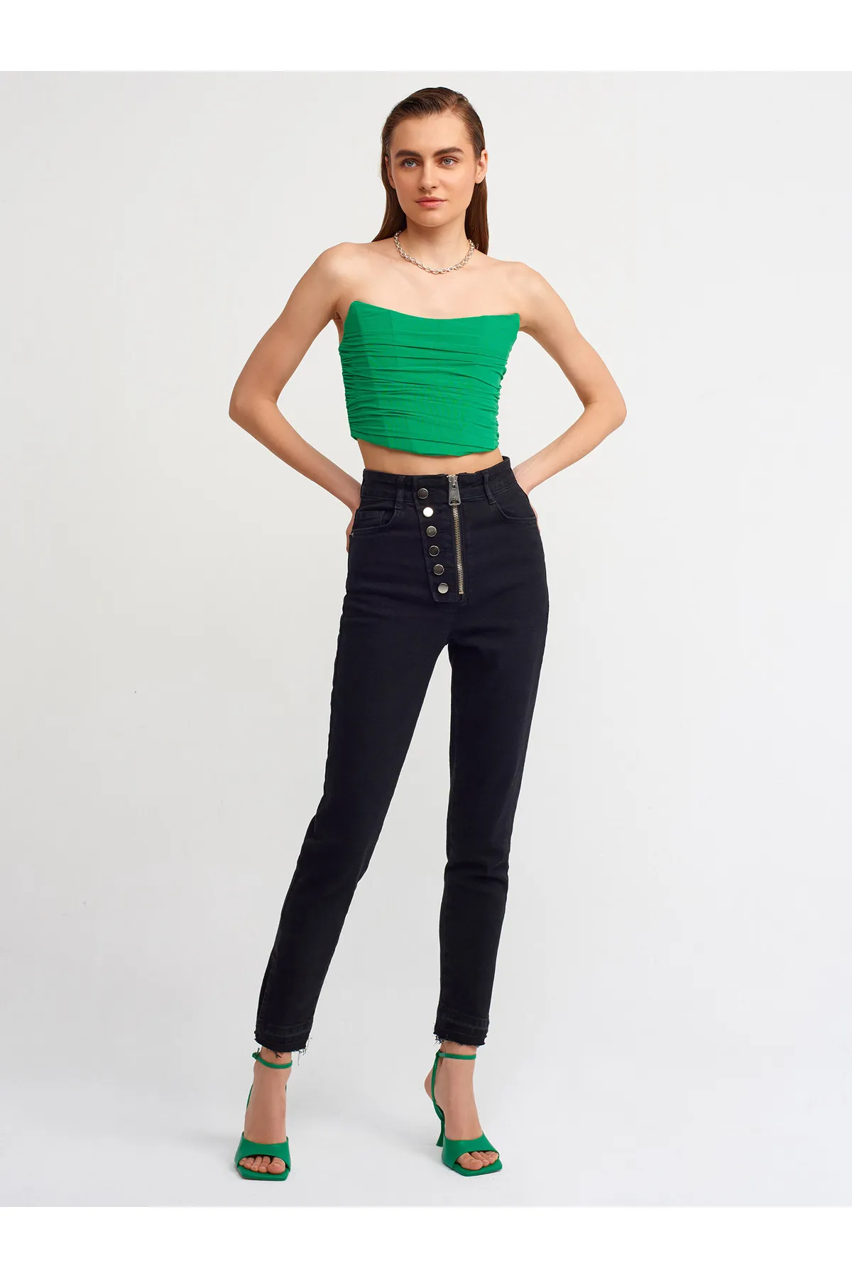 Dilvin  20132 Bustier mit Faltendetail – grün