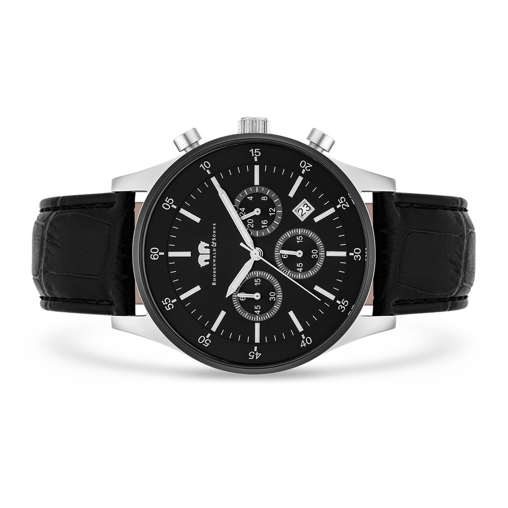 Rhodenwald & Söhne Chronographe Goodwill en Cuir véritable en Noir Montre