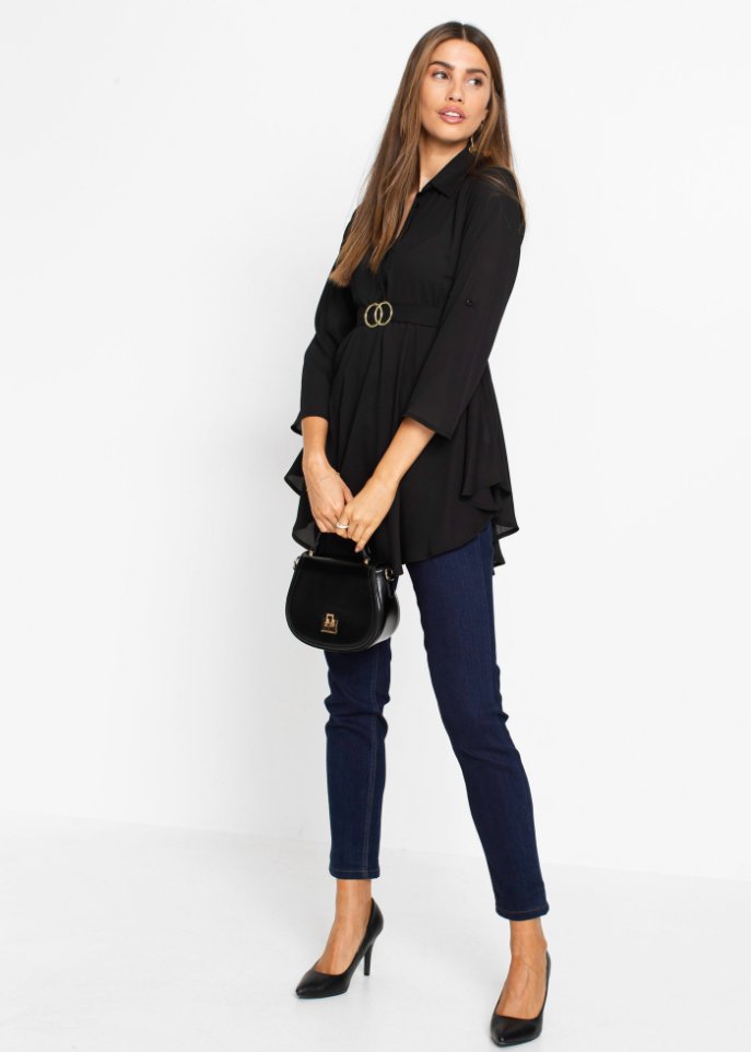 Longbluse mit Gürtel mit recyceltem Polyester