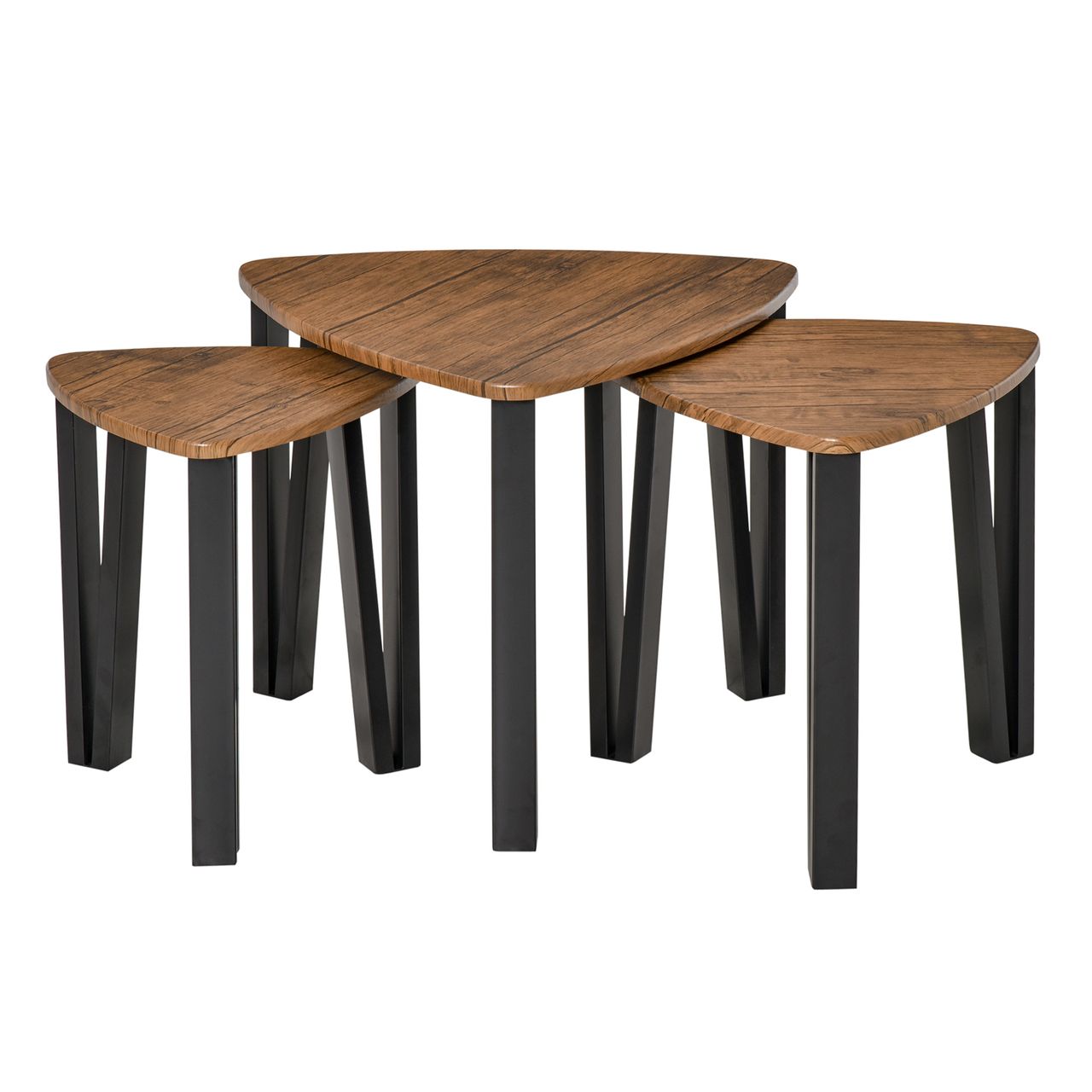 HOMCOM 3er Set Couchtisch, Stapeltisch, Beistelltisch, Kaffeetisch, Satztisch, MDF, Natur Schwarz, 56 x 54,2 x 45,5 cm/42 x 43,8 x 43 cm/36 x 34 x 41 cm