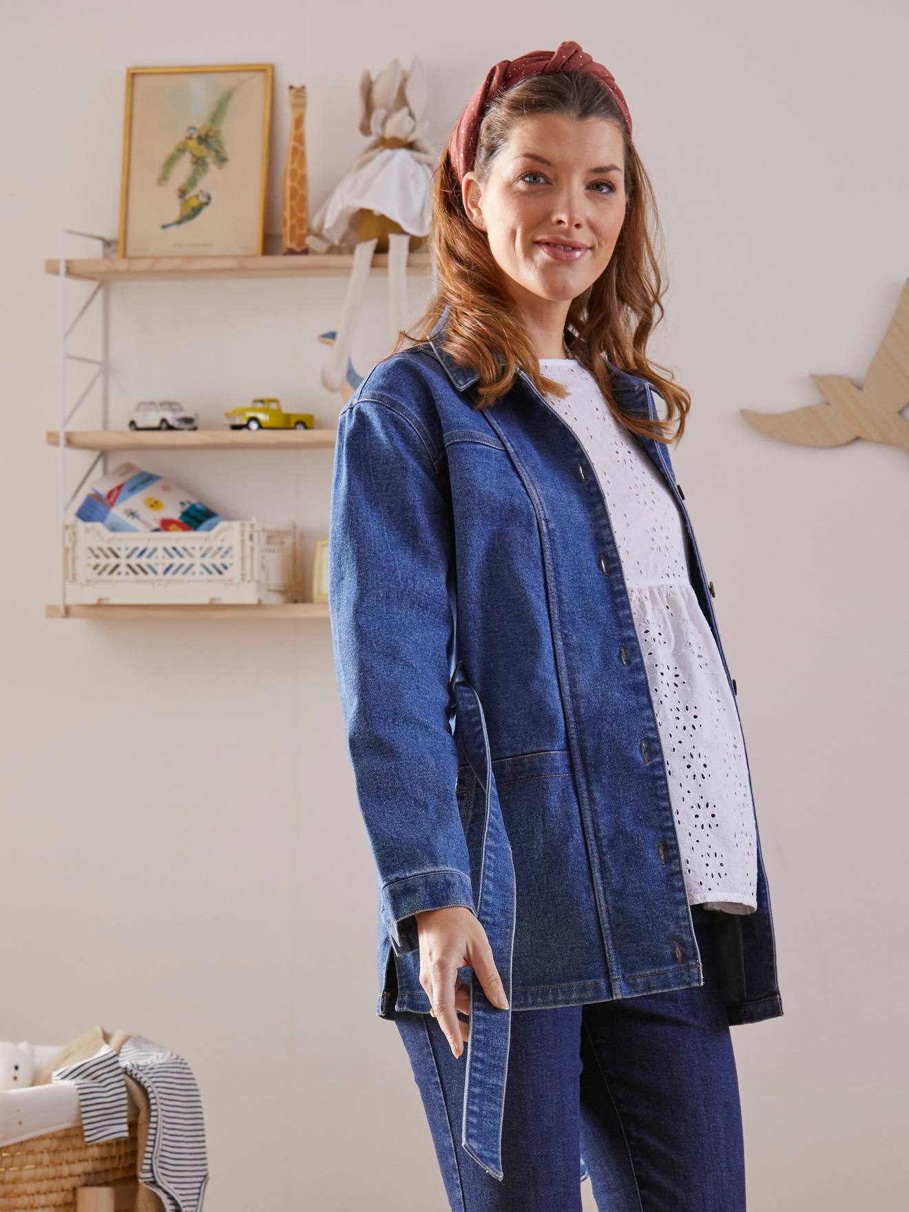 Vertbaudet Jeansjacke, Tragejacke für Schwangerschaft & Stillzeit - blau