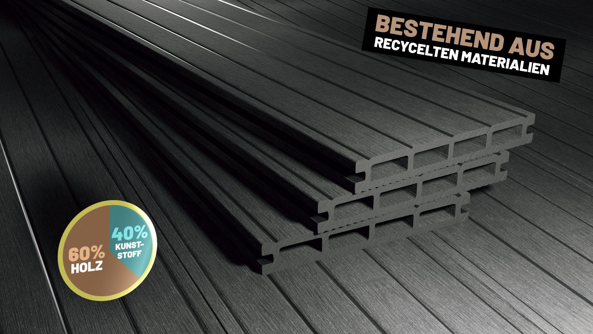 Endorphin Terrassendielen ® 18m² Anthrazit WPC Terrassendielen Komplettset