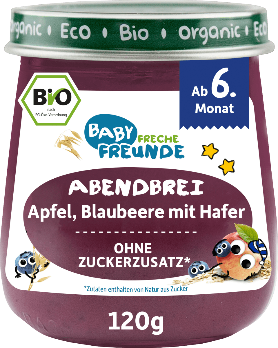Abendbrei Apfel, Blaubeere mit Hafer, ab dem 6.Monat, 120 g