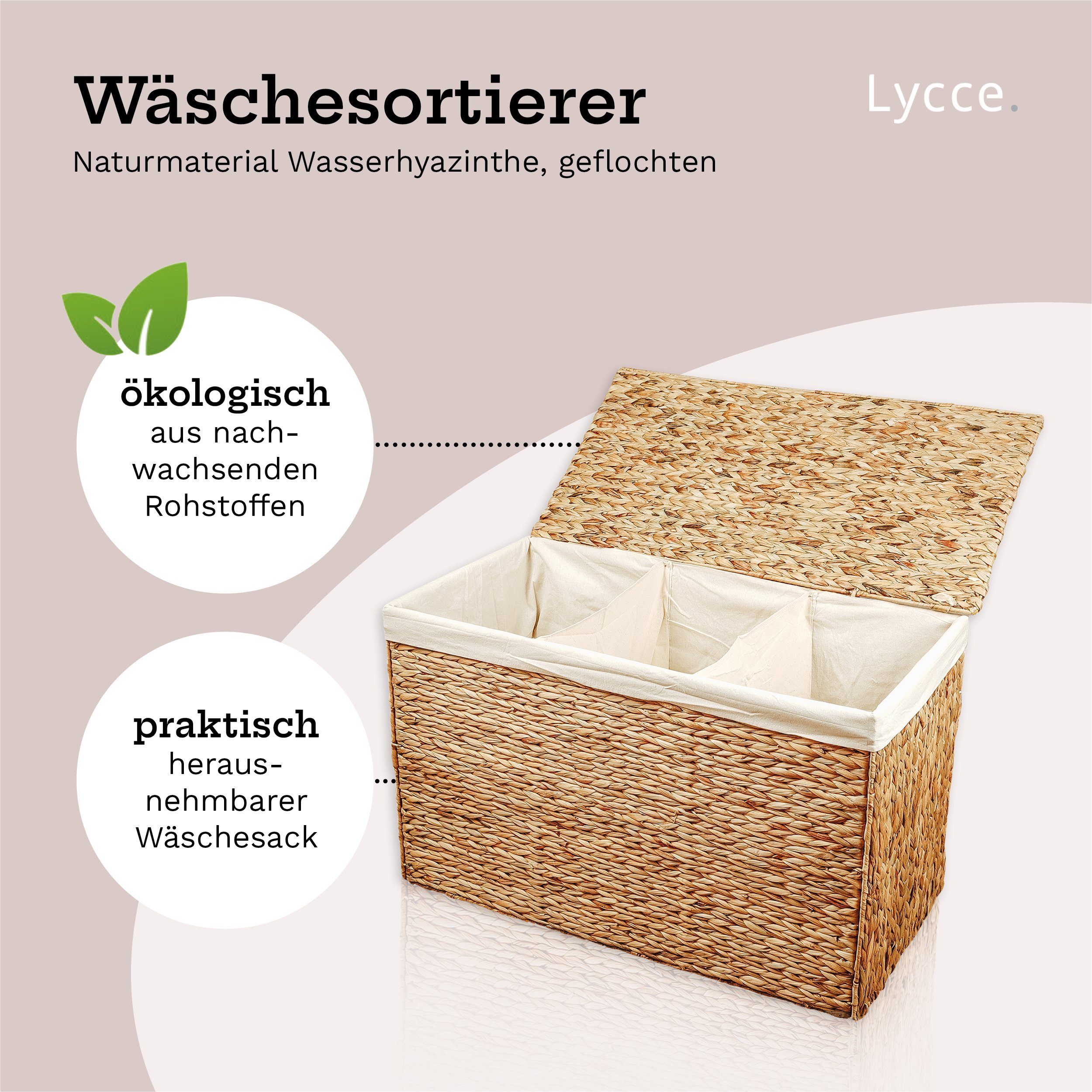animal-design Wäschetruhe, Wäschekorb 3 Fächer 150 l Wäschesortierer Wasserhyazinthe natur