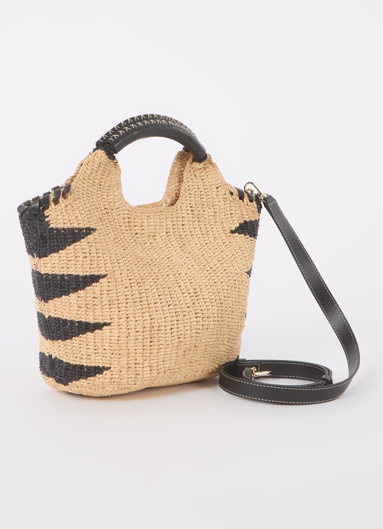 ba&sh raffia basket handbag with leather details