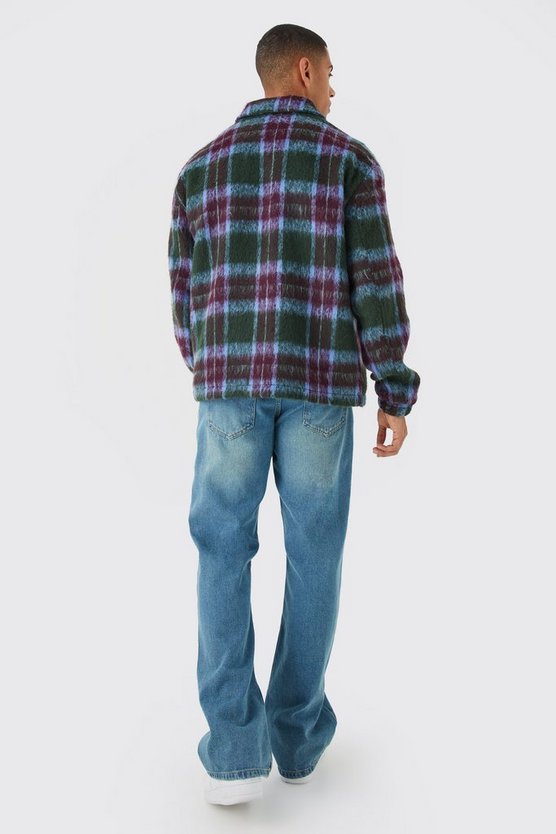 Karierte Oversize Harrington-Jacke in Wolloptik