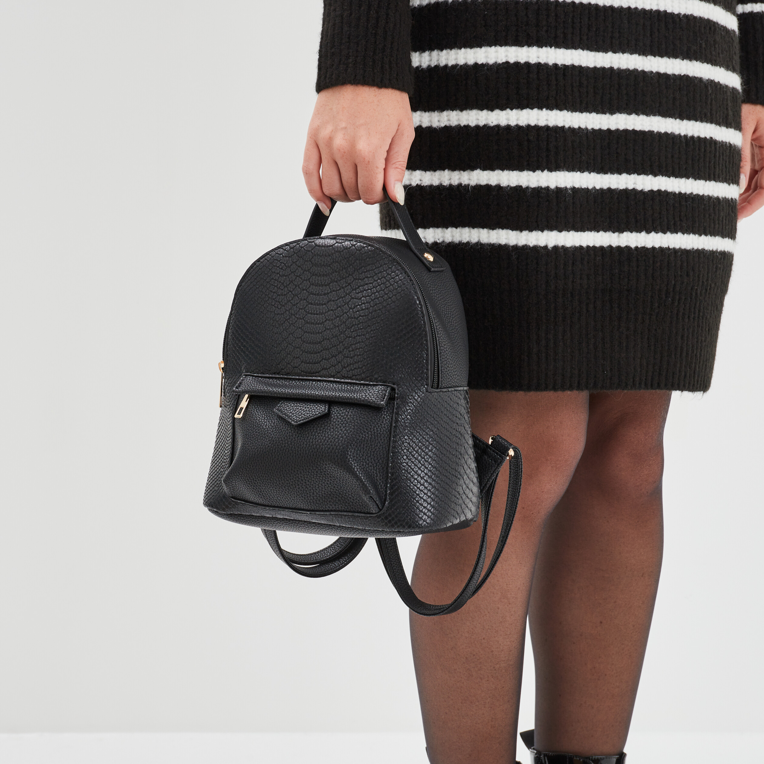 Sac à dos aspect croco noir femme | La Halle