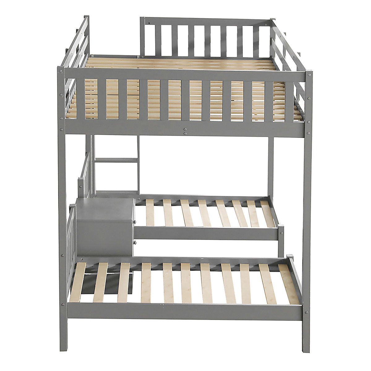 Etagenbett 90x200 Kinderhochbett mit Nachttisch, Dreibett, Massivholz, mit Schrank