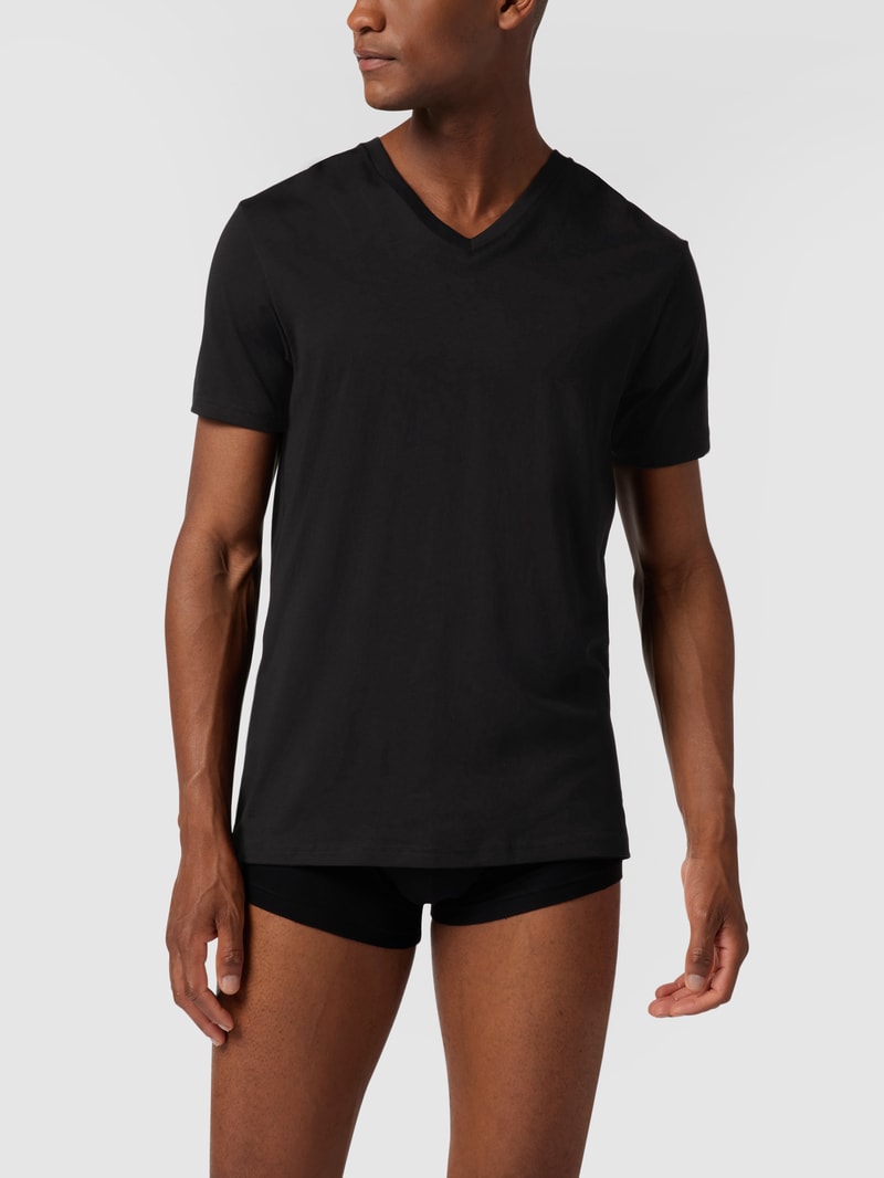 T-Shirt aus Baumwolle mit V-Ausschnitt im 2er-Pack in schwarz