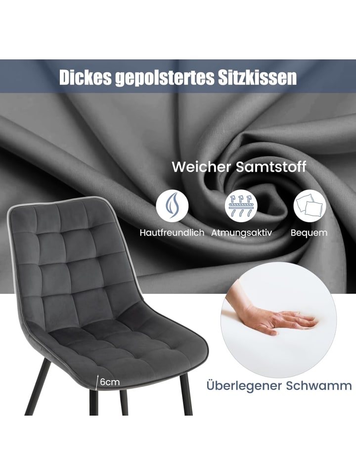 COSTWAY Esszimmerstühle 2er Set in Grau günstig kaufen onesize