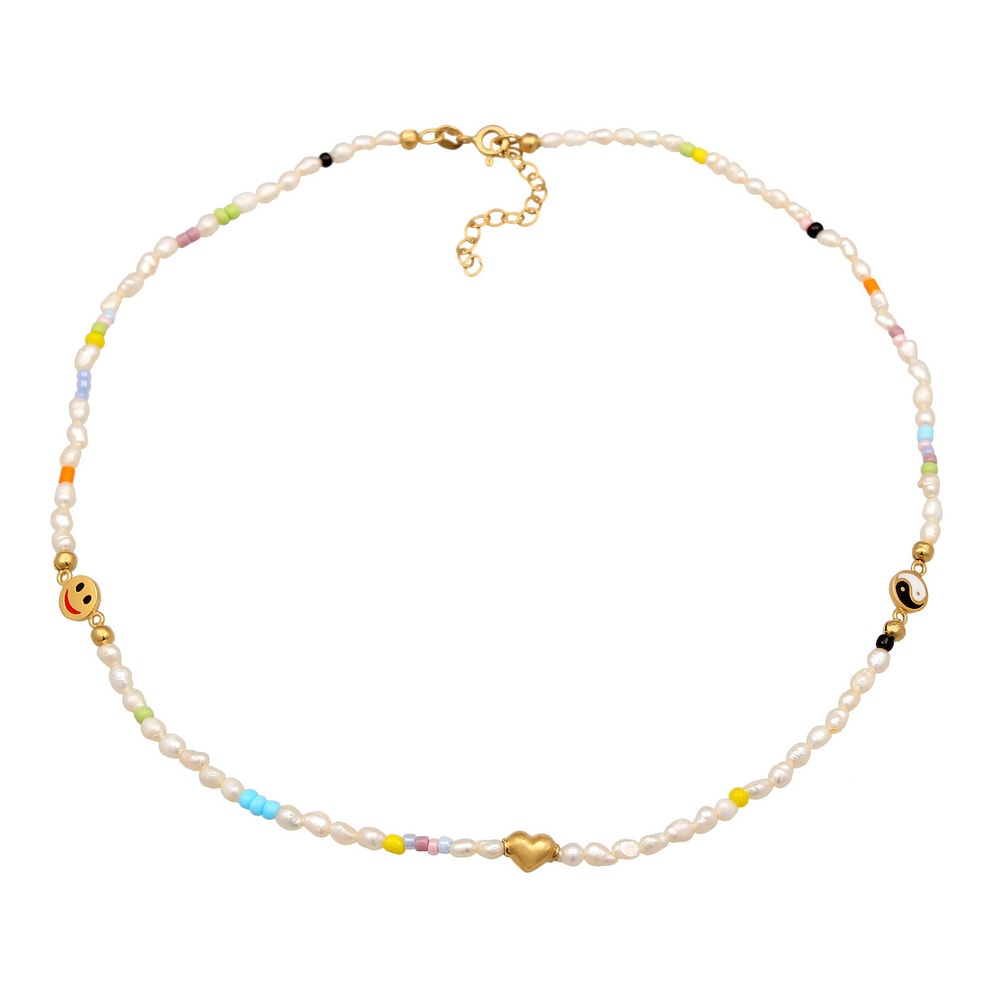 Elli Elli Collier Femme coeur smile emoji tendance avec perles d'eau douce en argent s collier