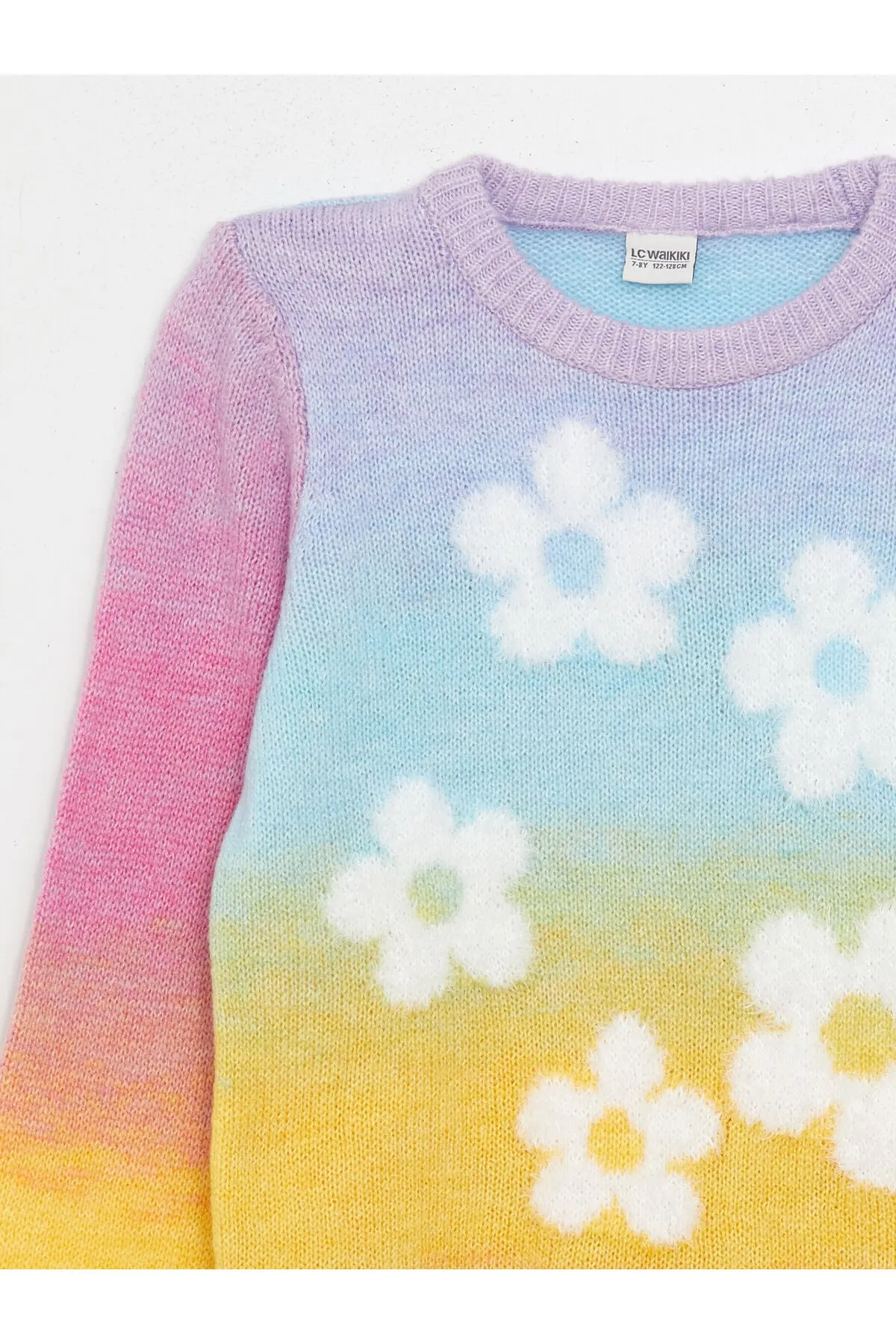LC Waikiki  Gemusterter Langarm-Strickpullover für Mädchen mit Rundhalsausschnitt