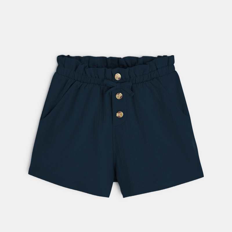 Short taille haute uni bleu fille