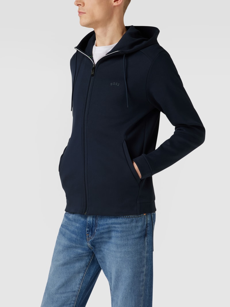 Sweatjacke mit Label-Print Modell 'Saggy Curved' in marineblau