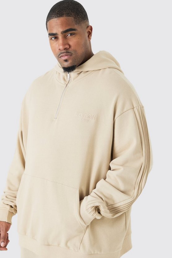 Plus Oversize Hoodie mit Edition-Print und 1/4 Reißverschluss