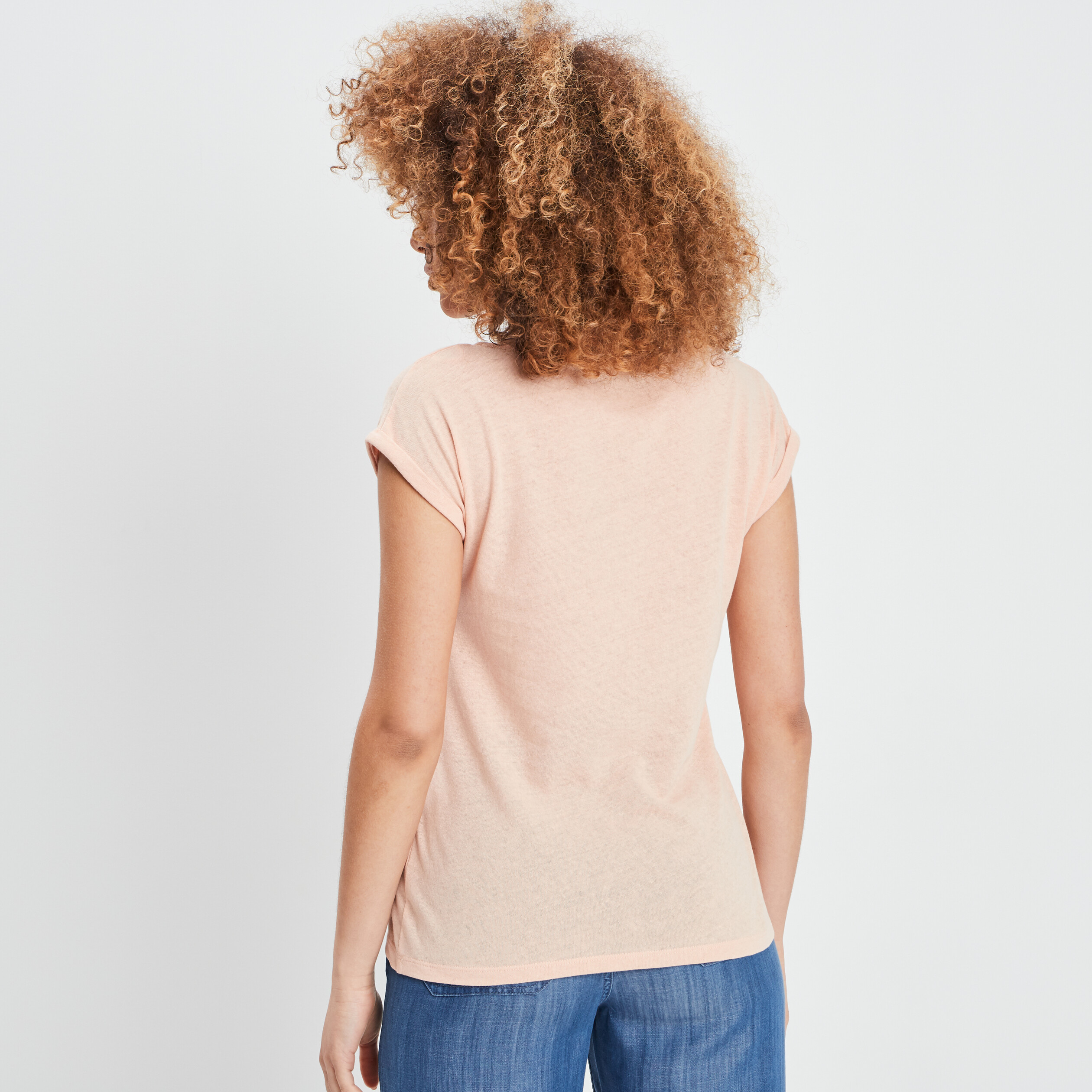 T-shirt en lin manches courtes rose poudrée femme | La Halle