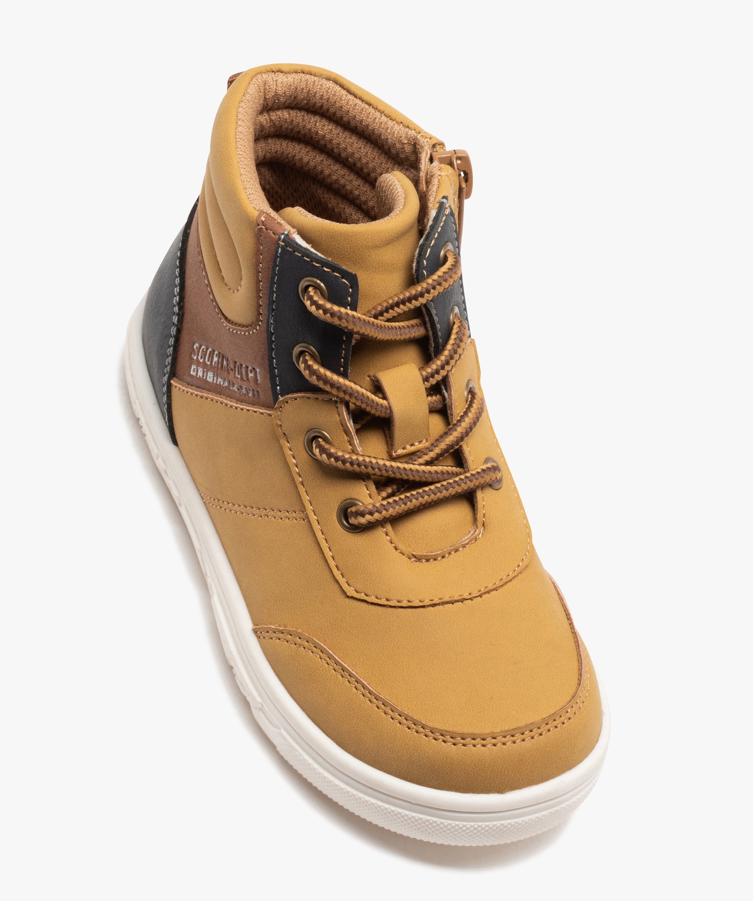 Boots Garçon mid-cut à zip avec lacets ronds bicolores camel | GEMO