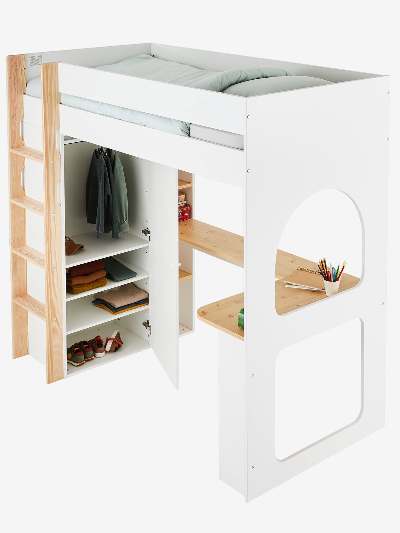 Vertbaudet Kinderzimmer Kombi-Hochbett COMBINID, Schreibtisch, Schrank & Regal - weiß