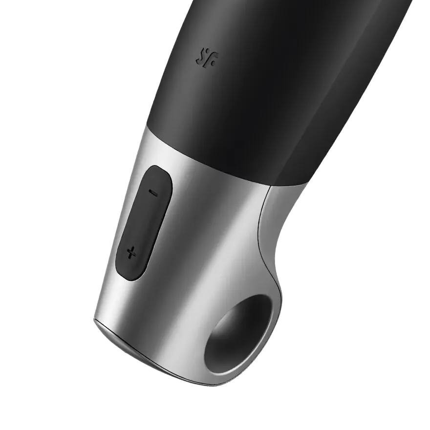 „Satisfyer Power Connect“ programėlė, juodos ir sidabrinės spalvos masturbatorius