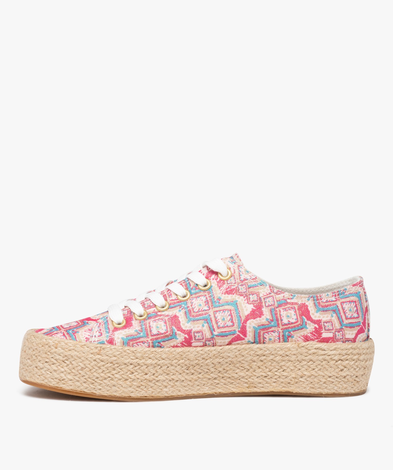 Baskets femme en toile imprimée et semelle cordelette bleu | GEMO