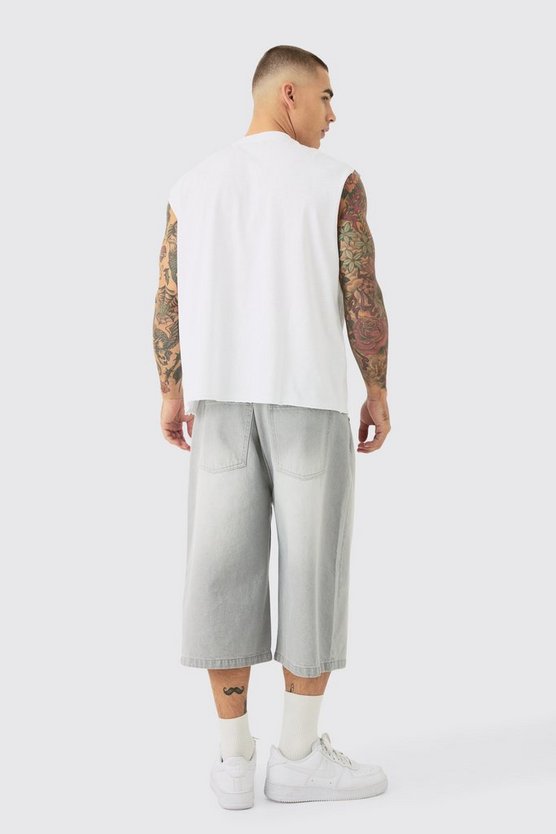 Kastiges Oversize Tanktop mit rohem Saum und Slogan-Print