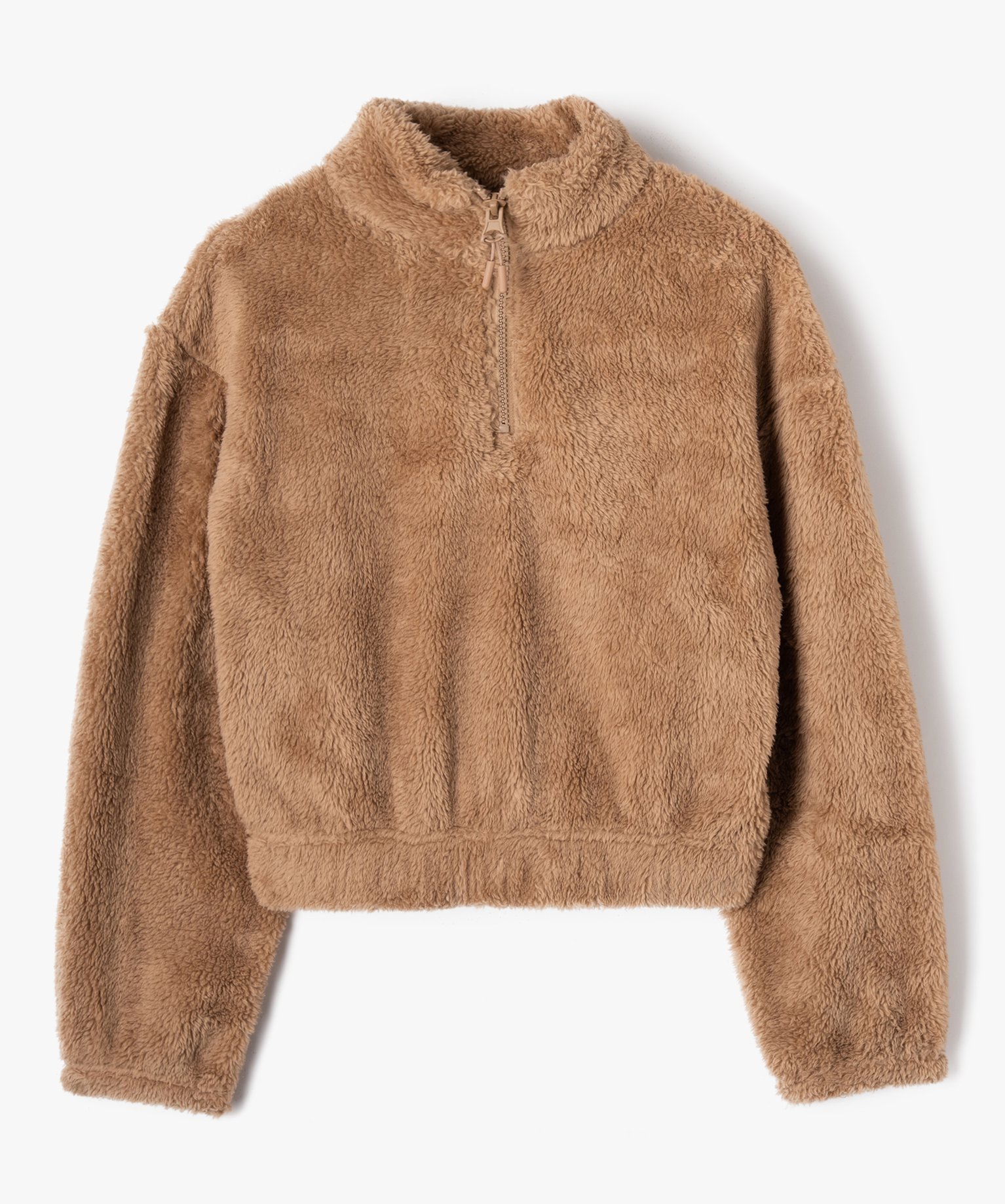 Sweat court en maille peluche fille beige | GEMO