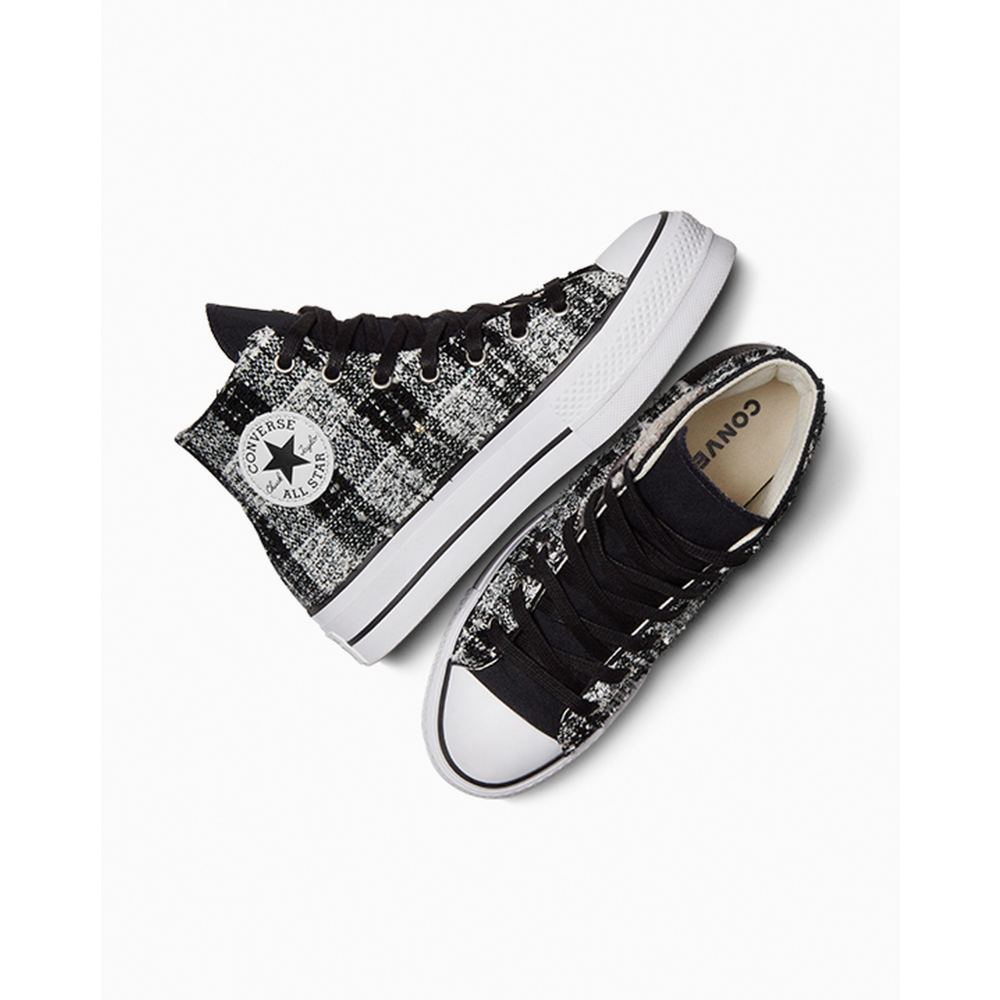 Converse Chuck Taylor All Star Lift Platform Faux Leather Tartan A08780C / grau