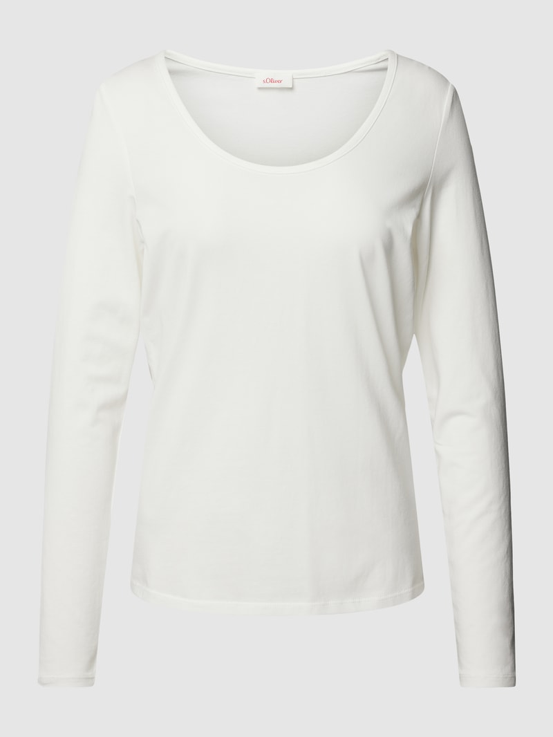 Longsleeve mit U-Ausschnitt Modell 'Basic' in weiß